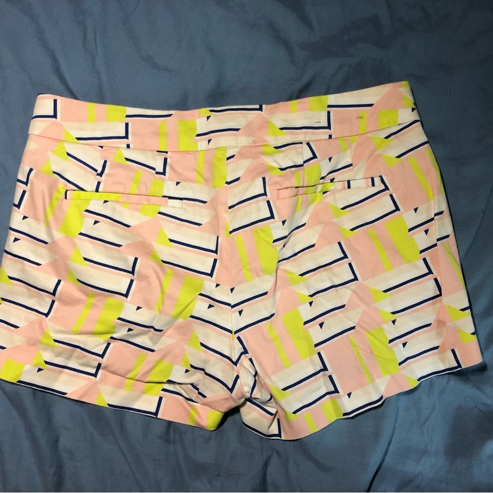 J. Crew Pink Geometric Print Bike Shorts with Neon Yellow & Navy